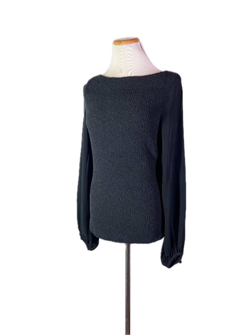 Linda Allard Ellen Tracy Size S? Black Scrunched Stretch Silk Top Long Sleeve